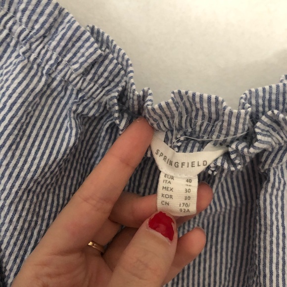 Springfield gorgeous striped cold shoulder white black boho shirt, size S resort - Picture 5 of 5